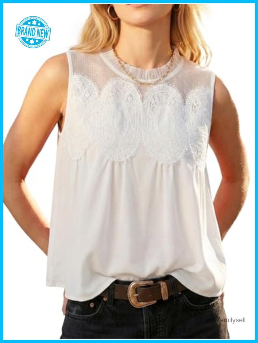Womens Lace Mesh Tank Top Sleeveless Flared Babydoll Blouse